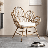 Nordic Flower Petal Rattan Accent Chair – Peacock-Inspired Balcony & Lounge Chair - StoolTopia
