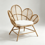 Nordic Flower Petal Rattan Accent Chair – Peacock-Inspired Balcony & Lounge Chair - StoolTopia