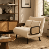 Nordic Foldable Sofa Bed with Cane Armrests – 3-in-1 Multi-Functional Design - StoolTopia