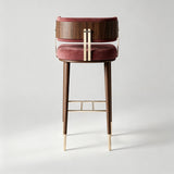 Nordic Minimalist Velvet Bar Stool with Solid Wood Frame & Metal Accents – Customisable Colours & Heights - StoolTopia