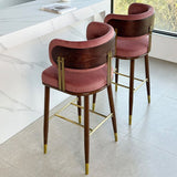 Nordic Minimalist Velvet Bar Stool with Solid Wood Frame & Metal Accents – Customisable Colours & Heights - StoolTopia