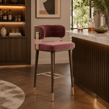 Nordic Minimalist Velvet Bar Stool with Solid Wood Frame & Metal Accents – Customisable Colours & Heights - StoolTopia