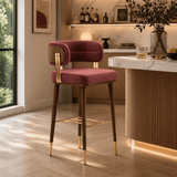 Nordic Minimalist Velvet Bar Stool with Solid Wood Frame & Metal Accents – Customisable Colours & Heights - StoolTopia