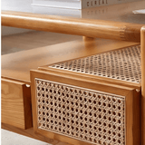 Nordic Oval Coffee Table with Fluted Glass & Rattan Drawers - StoolTopia