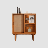 Nordic Pine Wood Sideboard with Rattan & Glass Sliding Doors - StoolTopia