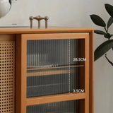 Nordic Pine Wood Sideboard with Rattan & Glass Sliding Doors - StoolTopia