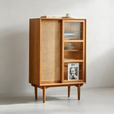 Nordic Pine Wood Sideboard with Rattan & Glass Sliding Doors - StoolTopia
