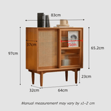 Nordic Pine Wood Sideboard with Rattan & Glass Sliding Doors - StoolTopia