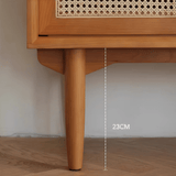 Nordic Pine Wood Sideboard with Rattan & Glass Sliding Doors - StoolTopia