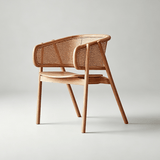 Nordic Rattan Armchair | Solid Wood Frame & Woven Backrest - StoolTopiaDining Chairs