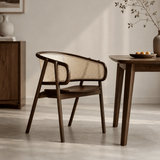 Nordic Rattan Armchair | Solid Wood Frame & Woven Backrest - StoolTopiaDining Chairs