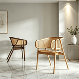 Nordic Rattan Armchair | Solid Wood Frame & Woven Backrest - StoolTopiaDining Chairs