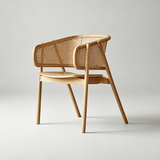Nordic Rattan Armchair | Solid Wood Frame & Woven Backrest - StoolTopiaDining Chairs