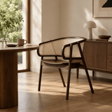 Nordic Rattan Armchair | Solid Wood Frame & Woven Backrest - StoolTopiaDining Chairs