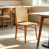 Nordic Rattan Dining Chair | Solid Wood Frame, Cane Back & Optional Upholstered Seat - StoolTopiaDining Chairs