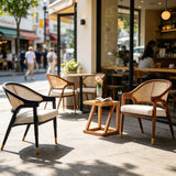 Nordic Rattan Dining Chair | Solid Wood Frame & Linen Cushion - StoolTopiaDining Chairs