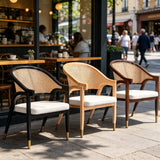 Nordic Rattan Dining Chair | Solid Wood Frame & Linen Cushion - StoolTopiaDining Chairs