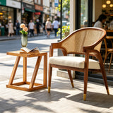 Nordic Rattan Dining Chair | Solid Wood Frame & Linen Cushion - StoolTopiaDining Chairs