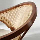 Nordic Rattan Dining Chair | Solid Wood Frame & Linen Cushion - StoolTopiaDining Chairs