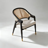 Nordic Rattan Dining Chair | Solid Wood Frame & Linen Cushion - StoolTopiaDining Chairs