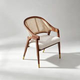 Nordic Rattan Dining Chair | Solid Wood Frame & Linen Cushion - StoolTopiaDining Chairs
