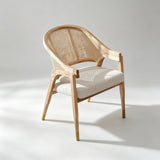 Nordic Rattan Dining Chair | Solid Wood Frame & Linen Cushion - StoolTopiaDining Chairs