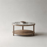 Nordic Solid Wood &amp; Sintered Stone Round Coffee Table Set - StoolTopia
