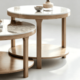 Nordic Solid Wood &amp; Sintered Stone Round Coffee Table Set - StoolTopia