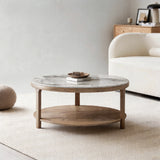 Nordic Solid Wood &amp; Sintered Stone Round Coffee Table Set - StoolTopia