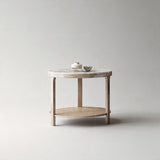 Nordic Solid Wood &amp; Sintered Stone Round Coffee Table Set - StoolTopia
