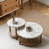 Nordic Solid Wood &amp; Sintered Stone Round Coffee Table Set - StoolTopia