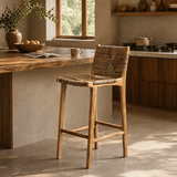 Nordic Solid Wood Bar Chair - Rattan Woven Seat with Backrest - StoolTopia