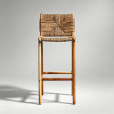 Nordic Solid Wood Bar Chair - Rattan Woven Seat with Backrest - StoolTopia