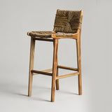 Nordic Solid Wood Bar Chair - Rattan Woven Seat with Backrest - StoolTopia