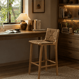Nordic Solid Wood Bar Chair - Rattan Woven Seat with Backrest - StoolTopia