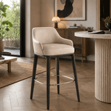 Nordic-Style Bar Stool with Curved Armrest – Ultra-Fiber Leather / Linen Fabric Options & Solid Wood Frame - StoolTopia