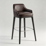 Nordic-Style Bar Stool with Curved Armrest – Ultra-Fiber Leather / Linen Fabric Options & Solid Wood Frame - StoolTopia
