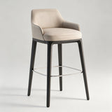 Nordic-Style Bar Stool with Curved Armrest – Ultra-Fiber Leather / Linen Fabric Options & Solid Wood Frame - StoolTopia
