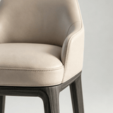 Nordic-Style Bar Stool with Curved Armrest – Ultra-Fiber Leather / Linen Fabric Options & Solid Wood Frame - StoolTopia