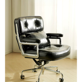 Mid-Century Lobby Chair Executive Office Chair – Adjustable Swivel Leather Desk Chair with Aluminum Base