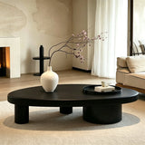 Pebble-Shaped Coffee Table - Solid Wood Top with Modern Metal Base - StoolTopia
