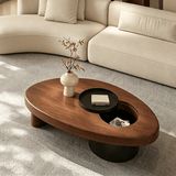 Pebble-Shaped Coffee Table - Solid Wood Top with Modern Metal Base - StoolTopia
