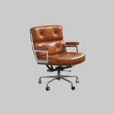 Mid-Century Lobby Chair Executive Office Chair – Adjustable Swivel Leather Desk Chair with Aluminum Base