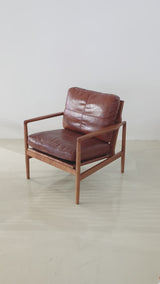 Mid-Century Solid Wood Leather Sofa