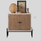 Radial Pattern Carved Wood Sideboard with Black Metal Legs (2 Sizes) - StoolTopia