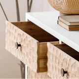 Radial Pattern Carved Wood Sideboard with Black Metal Legs (2 Sizes) - StoolTopia