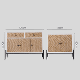 Radial Pattern Carved Wood Sideboard with Black Metal Legs (2 Sizes) - StoolTopia