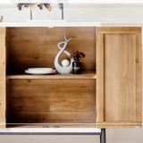 Radial Pattern Carved Wood Sideboard with Black Metal Legs (2 Sizes) - StoolTopia