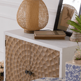 Radial Pattern Carved Wood Sideboard with Black Metal Legs (2 Sizes) - StoolTopia