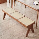 Rattan and Wood Stool - Minimalist Japandi Style Bench with Woven Seat - StoolTopia